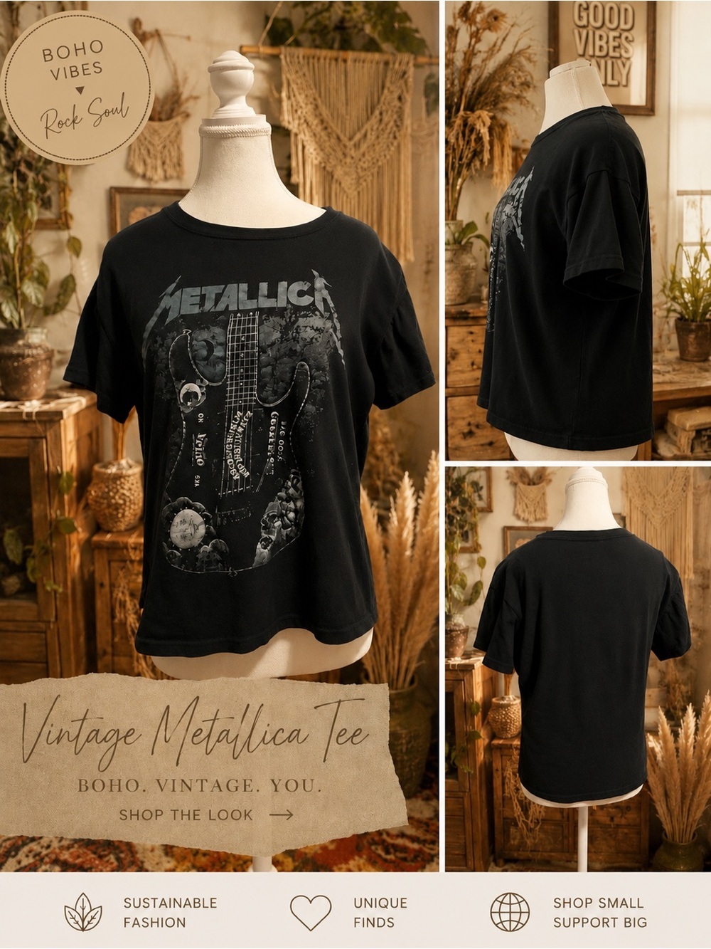 Metallica Graphic Band Tee Black Size Medium Vintage Style Rock T-Shirt